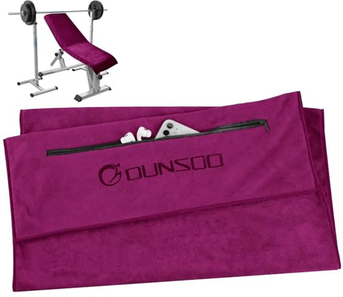 DUNSOO Asciugamano fitness con cappuccio, 120 x 50 cm, in microfibra, con tasca con cerniera, colore: rosso vino
