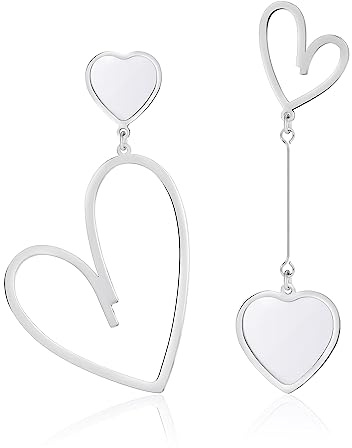 Linawe Boucles d'Oreilles en Forme de Cœur Blanc - Bijoux en Argent et Acier Inoxydable - Suspendues Statement Lover pour Femmes
