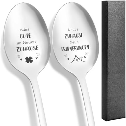 BOARDFEB Einzugsgeschenke Wohnung, 2 Stück Löffel mit Gravur 19,6 cm Kaffeelöffel Einzugsgeschenke Haus Geschenk zum Einzug Neues Zuhause Neues Haus Geschenk
