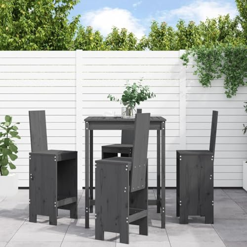 WEMYUFURN 5-TLG. Gartenbar-Set Grau Massivholz Kiefer, Outdoor-Sitzgruppe, Terrassen-Lounge-Set, Garten-Couchgarnitur - Wetterbeständig, Komfortabel - für Terrasse, Garten und Balkon