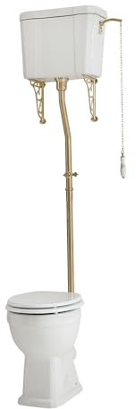 Milano Richmond High Level Cistern Toilet Brushed Brass Flush Kit White Seat