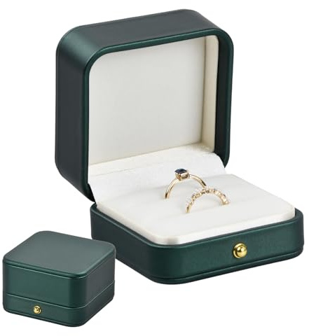Aomhrek Boite Bague, Boite Bague Fiancaille BoîTe à Bagues Avec Deux Fentes, Boite Alliance Mariage Cuir Et Velours, Vert Foncé, Pour Proposition Et Rangement, 7 X 7 X 4,5 Cm, 108 G