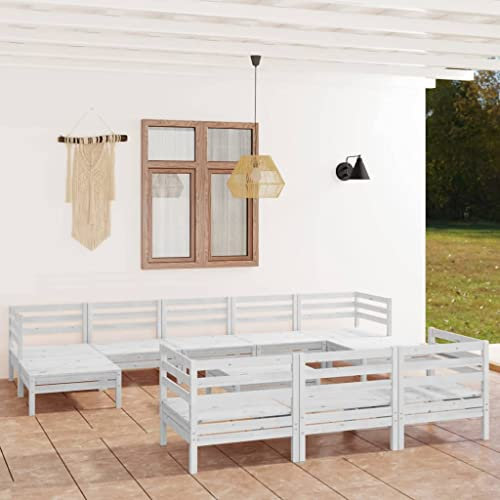 KTHLBRH 11-TLG. Garten-Lounge-Set Weiß Massivholz Kiefer Balkonmöbel-Sets Outdoor-Möbel-Sets Terrassenmöbel-Sets Gartenmöbel-Sets für Terrasse, Garten, Balkon