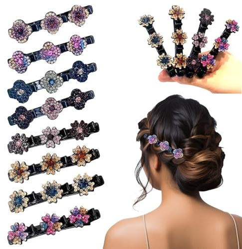 YCHYAN Lot de 8 barrettes à cheveux colibri avec fleur en cristal, cristal pailleté, bec de canard, accessoires de cheveux, pinces à cheveux double couche, convient pour les femmes et les filles