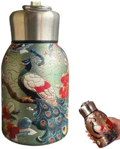 Stylish & Portable Insulated Water Bottle, Keep Drinks Hot or Cold, Hot Cold 24h, Peacock Floral Tea Pot, Stainless Steel Thermal Coffee Thermo, Vintage Flower Pattern Water Bottle (Green Peacock)