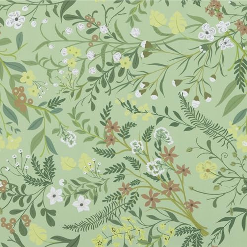 Abyssaly Papel Pintado Autoadhesivo, Vinilo Adhesivo para Muebles | 44 X 300 cm, Papel Pintado Autoadhesivo Verde Flores, Vinilo Adhesivo Muebles Decorativo Para Paredes, Cocina, Mesas Armarios