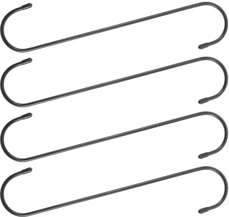 COMNICO 4 ganchos grandes en forma de S negros resistentes para colgar plantas, resistentes, antideslizantes, para colgar armarios, comederos de pájaros, cocina, objetos grandes, herramientas de