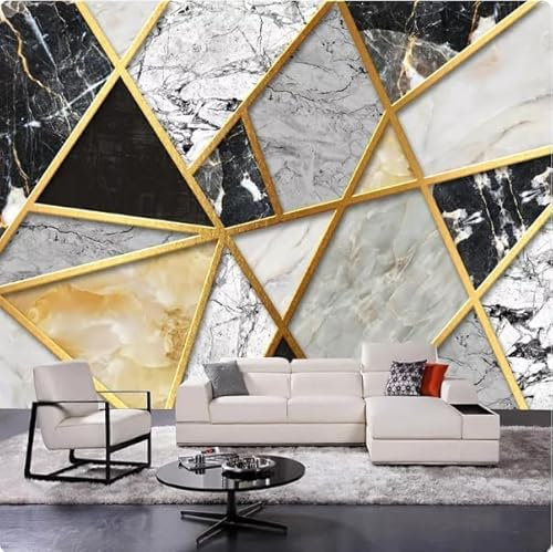 XLMING Cubique Géométrique Or Noir Et Blanc Marbre 3D Papier Peint Intissé Salle à Manger Bureau D'étude Canapé Chambre Salon TV Mur-150cm×105cm
