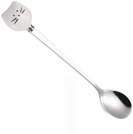 Jolie cuillère pour chat - Longue cuillère à manche en acier inoxydable - Idéale pour le thé et le café - Motif chat mignon