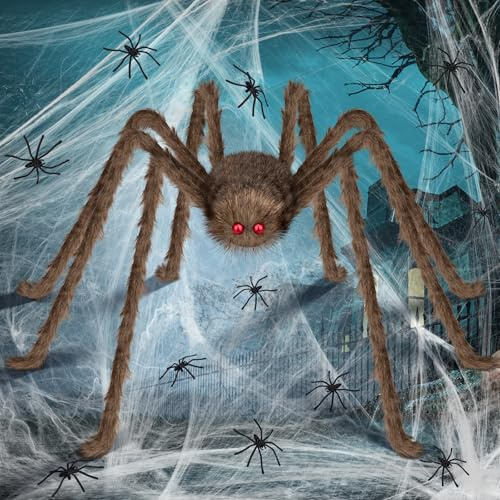 Halloween Deko Outdoor Große Spinne:50'' Gruselige Spinnen 60g Spinnennetze +10 Spinnen Garten Horror Dekorations Set, Riesenspinne für Tischdekoration Party Fenster Zubehör Outdoor Accessories