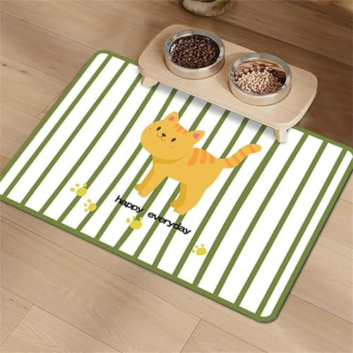 FANSU Napfunterlage Hund, Saugfähig Schnelltrocknende Waschbar rutschfest Futtermatte, Niedlich Modern Diatomeenerde Futtermatte Hund Futterunterlage Katze (Grün,60x90cm)