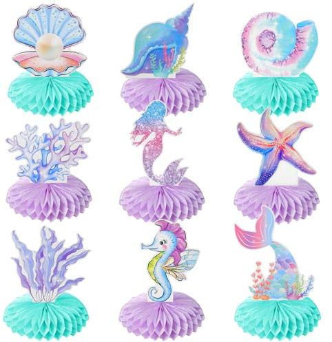 9PCS 3D Mermaid Birthday Honeycomb Centerpieces for Under Mermaid Theme Party Decorations The Sea Party Decorations Ocean Mermaid Theme Table Honeycomb for Men Women