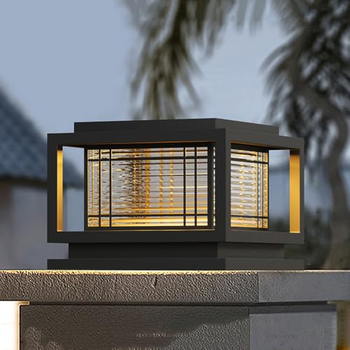 Outdoor Post Lighting Fixtures Modern Lamp Post Caps Light Black Square Column Lights Exterior Post Lantern With Waterproof Glass Pillar Lamps Fence Deck Caps Lanterns Hardwired Landscape Porch Lamp