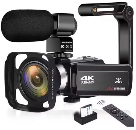 YVAAASIYC Videocamera DV Ultra HD 4K, videocamera digitale con zoom digitale 16X, Wi-Fi, 30 MP, rotazione di 270 gradi, touch screen(Handheld stabilizer)