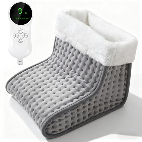 CLIUNT Foot Warmer, Electric Foot Warmer for Women Men with 4 Timer Settings & 9 Temperature Settings, Overheat Protection, Heated Slippers, Electric Plug in for Feet, Fleece Lining