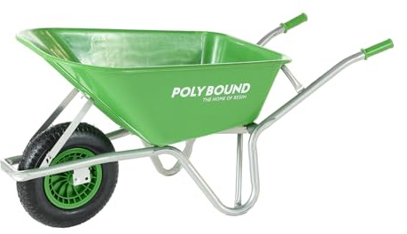Polybound Heavy Duty Wheelbarrow with Puncture-Proof Solid Wheel – Lightweight Durable Design, Deep Plastic Tray, Easy Manoeuvre for Gardening, Landscaping & Construction