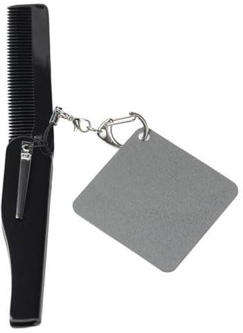 jojofuny Faltbarer Taschenkamm mit Schlüsselanhänger Kleiner Bartkamm aus Robustem Acryl mit Feinen Zinken und Quadratischem Spiegel Tragbarer Klappkamm für Männer Reisen