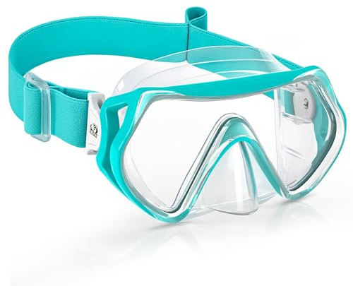 Findway Snorkelmask för barn med elastisk tygrem, simglasögon barn med nässkydd, 180° klar vy dykmask, ingen läcka anti-dimma simglasögon för pojkar flickor i åldrarna 4-16