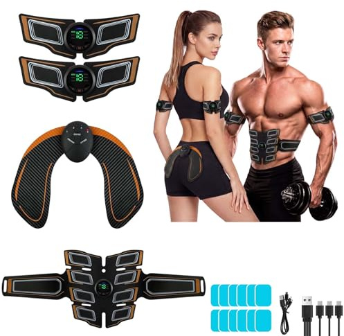 Aolso EMS Muscle Stimulator, ABS Trainer Muscle Stimulator, ABS Machine with 6 Modes & 18 Intensities, 4 Machines, 4 Patches, 12 Gel, Electric Abdominal Toner for Men and Women