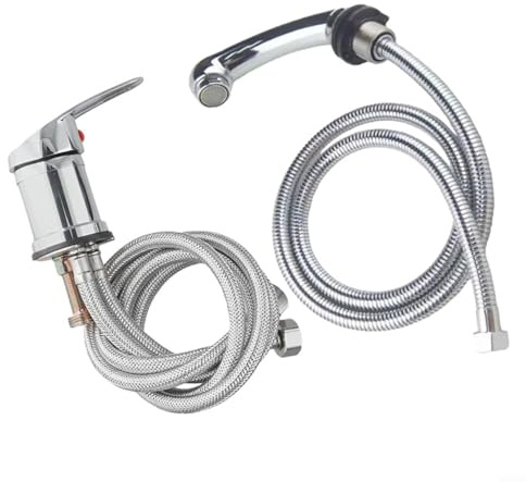 Glewi Rubinetto miscelatore ad alta pressione con doccetta estraibile da 120 cm per sedia shampoo e stazione shampoo inversa, finitura cromata