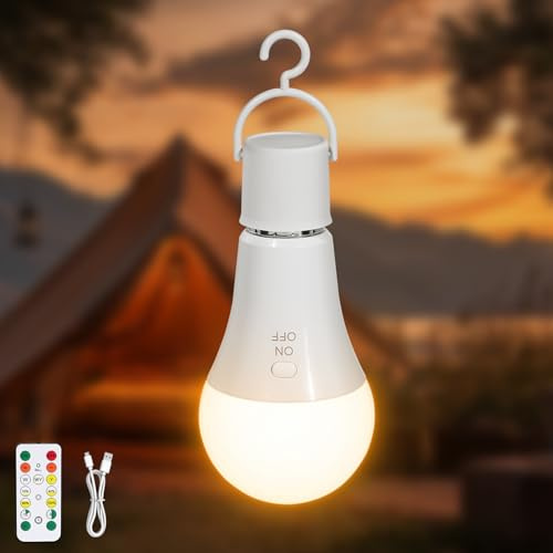Kimjo Wiederaufladbare Glühbirne mit Batterie - Aufladbare Glühbirne mit Fernbedienung E27 7W - Camping Lampe USB 3 Farben Dimmbare - Tastensteuerung Outdoor Notlicht