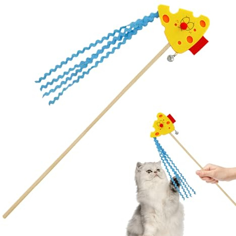 Xinhuju Kattfiskespö, kattfiskespö, set för kattungar med uppblåst risost och klocka, kattleksak, för husdjur inomhus, utomhus, kattunge, fysisk aktivitet