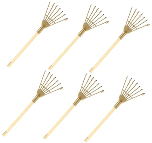 BESPORTBLE Lot de 6 Mini Râteaux Décoratifs en Fer Doré 7 Dents Outils Multifonctions pour Jardinage de Bureau et Bac à Sable Accessoires pour Maison de Poupée et Décoration Intérieure