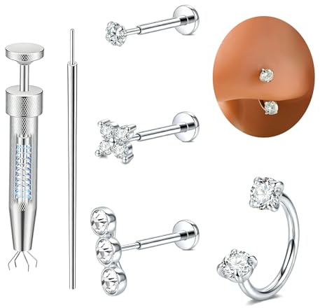 AceFun Piercing Nasal Sin Rosca 18G Pendientes Planos Pasadores Labret Septo Herradura Anillos Nasales Joyas Piercing Con Cono Inserción Pinza Esfera Circón Daith Labios Cartílago