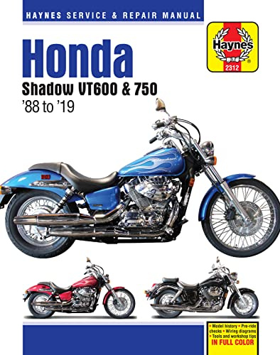 Honda Shadow VT600 & 750 1988 to 2019 Haynes Motorcycle Repair Manual: - Model History - Pre-Ride Checks - Wiring Diagrams - Tools and Workshop Tips (Haynes Service & Repair Manual)