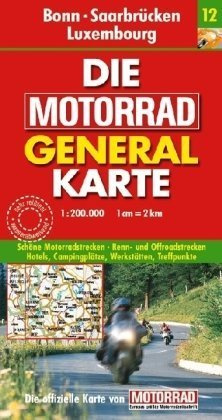 Motorrad Generalkarte Deutschland Bonn, Saarbrücken, Luxembourg 1:200 000: Schöne Motorradstrecken, Renn- und Offroadstrecken, Hotels, Campingplätze, ... 'Motorrad'. Sehr reißfest, wasserabweisend