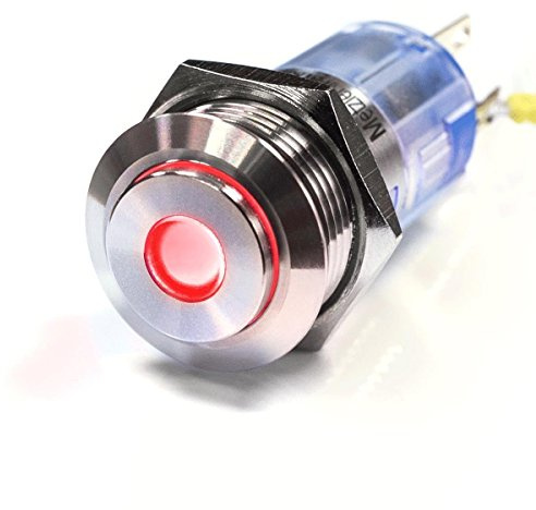 Metzler® LED-Druckschalter mit Punktbeleuchtung und Rastfunktion Rot IP67 Edelstahl 16mm energiesparend für Auto Boot Modellbau AC/DC geeignet beleuchtet vandalismussicher Schließer