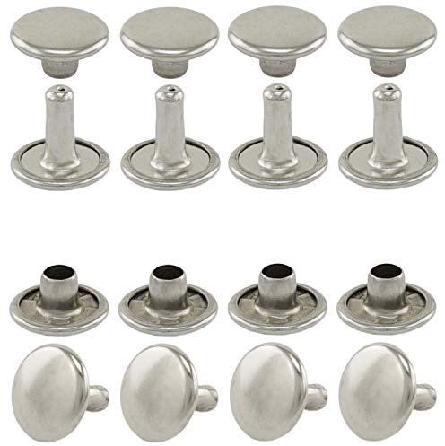 GETMORE Parts Hohlnieten Doppelkopf, Doppel-Niete, Doppelhohlniete, zweiteilig, Messing, rostfrei - ab 100 Stück, Silber vernickelt, 12 mm