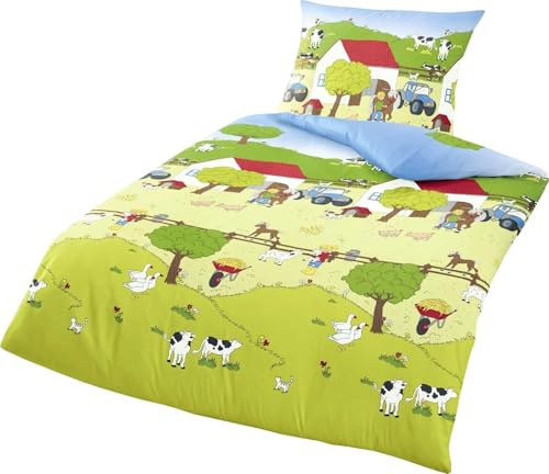 JACK by Bierbaum Kinder Biber Bettwäsche 2 TLG. 135x200cm Bauernhof 100% Baumwolle Öko-Tex Reißverschluss