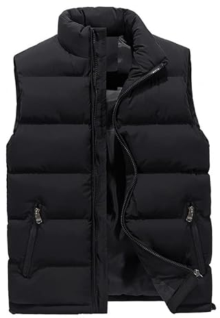 AnyuA Herren Steppweste Weste mit Reißverschluss Taschen Futter mit Kletttasche Schwarz S