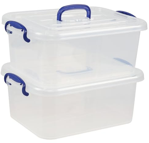 Morcte 8 L Clear Latching Box, Plastic Storage Bin with Handle, 2-Pack