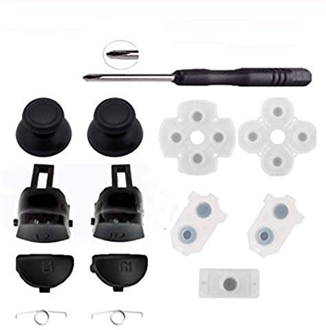 Trigger Buttons Thumb Stick Grips Cover Cap + Conductive Rubber Button Repair Parts for PS4 /PS4 Slim /PS4 Pro Controller (JDS-040)