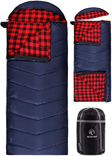 Redcamp Baumwoll-Flanell-Schlafsack für Erwachsene, 23/32F, bequem, Umschlag-Kompressionsbeutel, Blau/Grau, 2,95 x 88,9 cm, Rot mit 1,27 kg Füllung.