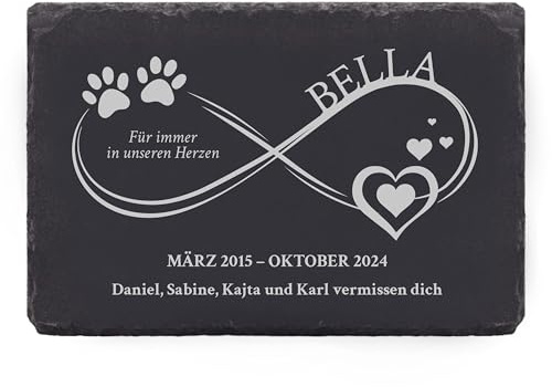 LAUBLUST Personalisierte Grabplatte mit Name als Grabschmuck für Hund, Katze & andere Haustiere - Ewig im Herzen, 3 Größen | Schieferplatte mit Gravur als Tiergrabstein Deko & Tiere Grabtafel