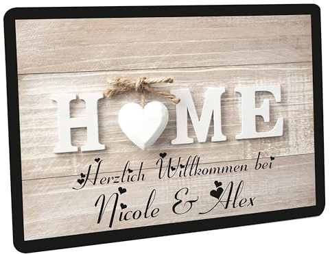 Fussmatte personalisiert Paare & Familie mit Name 60x40cm Motiv Home | Schmutzmatte, Türvorleger Innen & Aussen, Geschenkidee zum Einzug