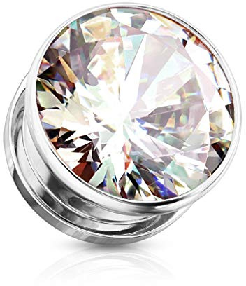 Beyoutifulthings Ohr-Tunnel Zirkonia - Silber, Gold, Schwarz, Regenbogen, Clear - Piercing Edelstahl Schmuck Screw Fit Plug Schraub-Verschluss 3-25mm