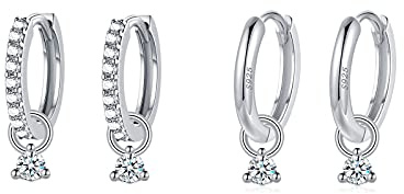 Creolen Silber 925, Creolen Silber Gold für Damen Herren Mädchen, Klein Creolen mit Anhänger Zierlich Knorpel Tragus Helix Schlafen Ohrringe (10mm)