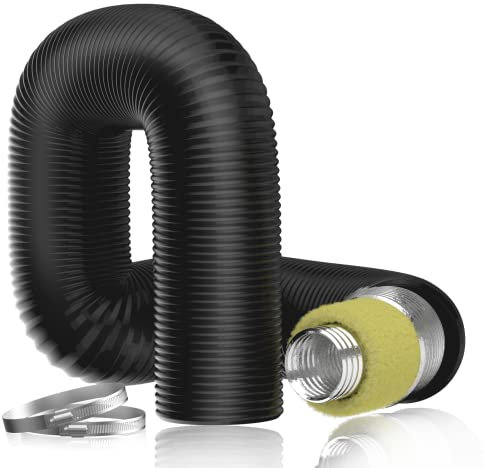 Hon&Guan 6'' Insulated Flexible Duct - 8 FT Noise Reducer Hose, Insulated Duct for Exhaust Fan Ductwork Insulation, Heating & Cooling HVAC Ventilation with 2 Clamps, Black