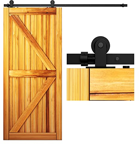 WOLFBIRD 173cm (5.5FT) Schiebetürbeschlag Set Schiebetürsystem Komplett-Set für holz Schiebetür Einzeltür,Oberteil T Rollenaufhänger, Schwarz