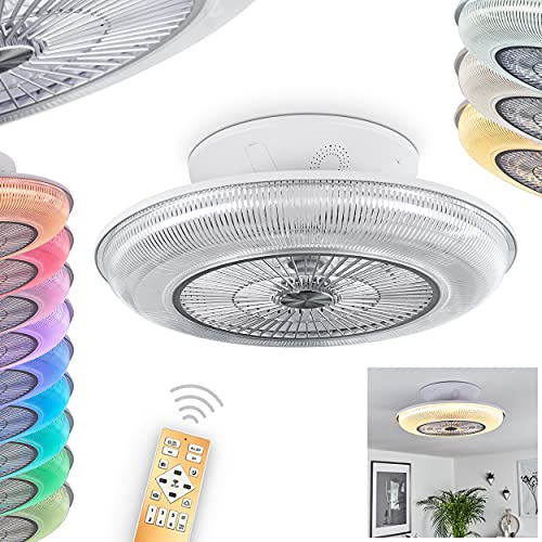 HOFSTEIN LED Deckenventilator Riccione, dimmbare Deckenlampe mit Ventilator aus Metall/Kunststoff in Weiß, RGB Farbwechsel, Fernbedienung, 30 Watt, 2000 Lumen, CCT 2700-5000 Kelvin, Schlafzimmer, Büro