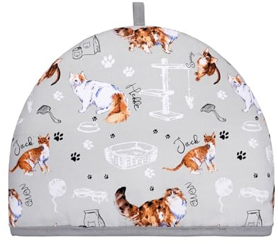 SiXsigma Sports Tea Cosy For Insulated Teapot Warmer (35x27x3cm) - Quick Dry Cotton Small, Medium, Large Teapot Funny and Trendy Design - Ideal For Women (Sky Blue - Cats)