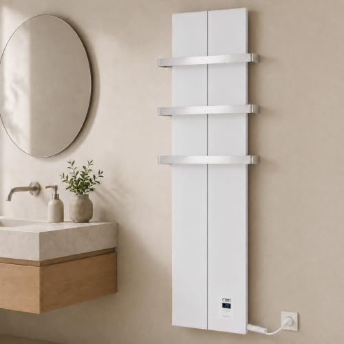 Finesa D scaldasalviette Elettrico Bagno 1200 x 408 cm,termoarredo Elettrico, termostato Digitale 400-1200 W,di Colore Bianco