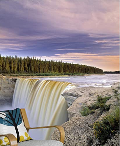 Frtmsticker Papier Peint Autocollant Murale 3D Crépuscule Arbres Cascade Papier Peint Photo 3D Enfants Chambre 3D Murale Pvc Autocollant Wall Art Garçon Fille Chambre Affiche Murale 400X280Cm