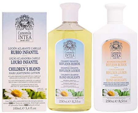 Intea Kit di Cura dei Capelli per Bambini Biondi: Lozione 100 ML + Shampoo 250 ML + Balsamo 250 ML - Schiarente e Nutre con Camomilla
