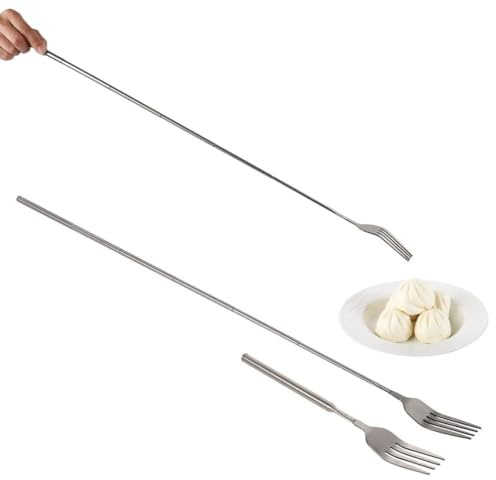 Agatige 8.7 to 25.4 Inch Extendable Fork Prank, Stainless Steel Telescoping Barbecue Forks BBQ Roasting Long Handle Sticks Marshmallow Toasting Forks for Eating Toasting Barbecue Camping