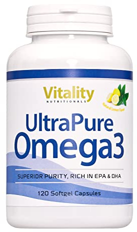 Fischöl Omega 3 Kapseln Hochdosiert mit 2000 mg Fischöl davon 800 mg EPA und 600 mg DHA pro Tag + Vitamin E (120 Stk) Ultra Pure Omega 3 Vitality Nutritionals by Vitaminexpress